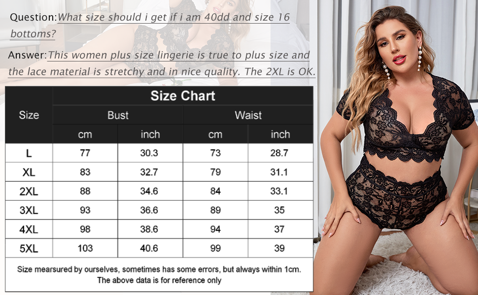 Size Chart for Plus Size Lingerie Teddy