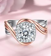 JewelryPalace Luxury 1ct Moissanite Halo Engagement Rings for Women, Infinity 14K Rose Gold 925 S...