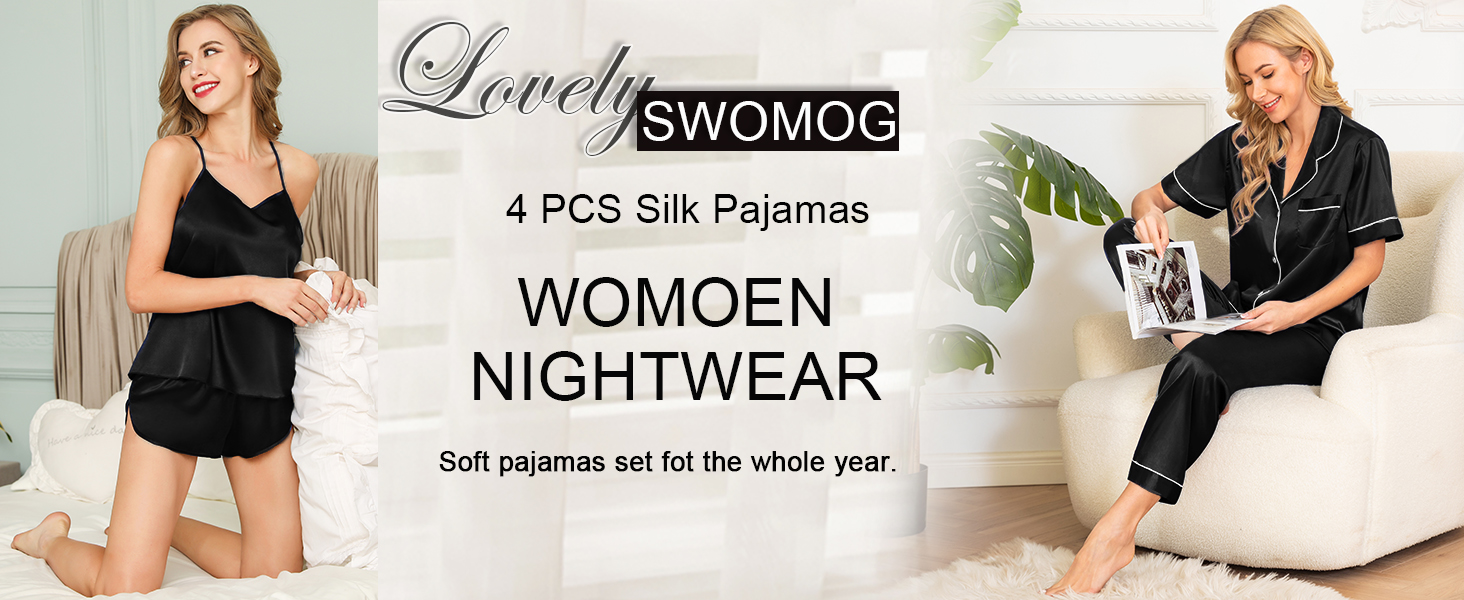 swomog satin pajama set womens satin pajama set classic black satin pj set women