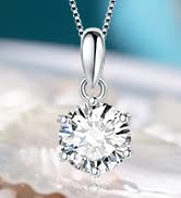 JewelryPalace Round GRA 1ct 2ct 3ct Moissanite Solitaire Pendant Necklace for Women, Classic Simu...