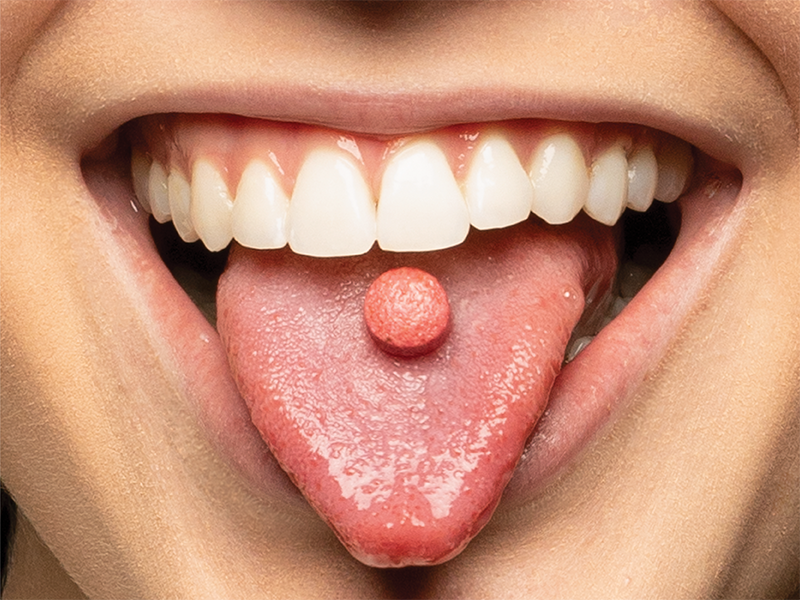 mberry Miracle Fruit Tablet on tongue