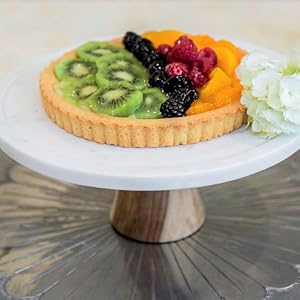 white marble wood wooden cake stand dessert tray pie plate cupcake pastry fruit cheese 