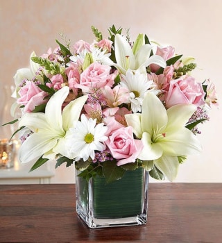 1800Flowers Sympathy Healing Tears Pink &amp; White Arrangement