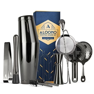 11-Piece Black Boston Cocktail Shaker Set Bartender Kit | Drink Mixer Bar Set | Cocktail Set Bar Accessories: Martini Shaker, Strainer, Jigger, Muddler, Spoon, &amp; More