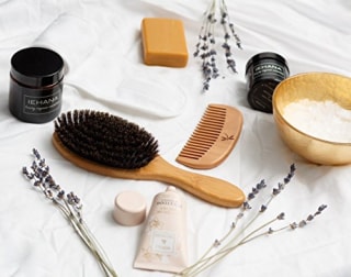 Belula 100% Boar Bristle Hair Brush Set (Medium). Soft Natural Bristles for Thin and Fine Hair. Restore Shine And Texture. Wooden Comb, Travel Bag and Spa Headband Included!