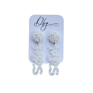 Acrylic Marble MRS Statement Earrings in White