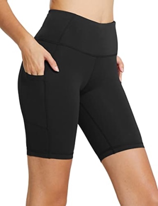 BALEAF Plus Biker Shorts for Women High Waist Workout Gym Yoga Running Compression Spandex Shorts with Pockets Black 4XL