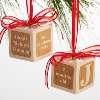 Baby's 1st Christmas Personalized Wood Block Ornament