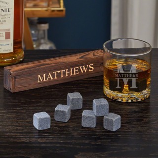 Oakmont Personalized Whiskey Glass &amp; Stone Set