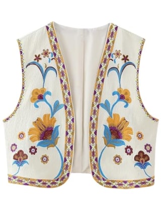 Vintage Floral Embroidered Vest in Yellow