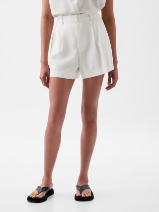 High Rise Linen-Blend Shorts