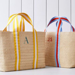 Oversized Ribbon Straw Beach Tote