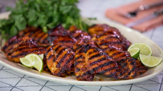 JJ Johnson's Grilled Chicken Thighs with Adobo Sauce + Collard Green Salad with Coconut Dressing