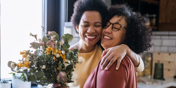 Lesbian couple having a romantic moment.