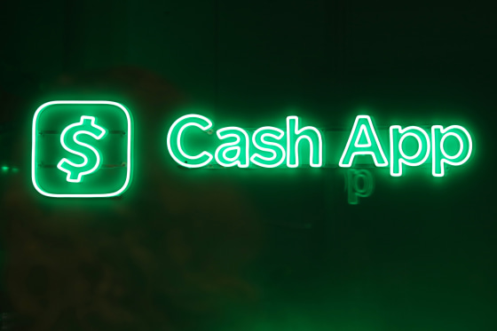 A sign for Cash App is displayed at a New York Fashion Week party in New York City