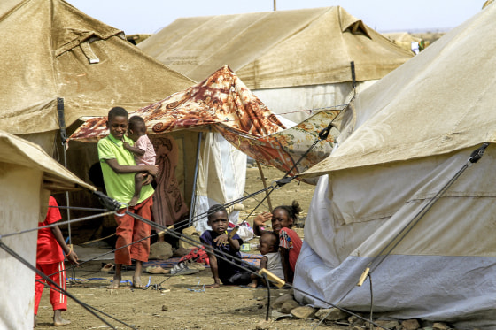 Children at a camp for the displaced in Sudan's eastern Gedaref province on May 15, 2024. 