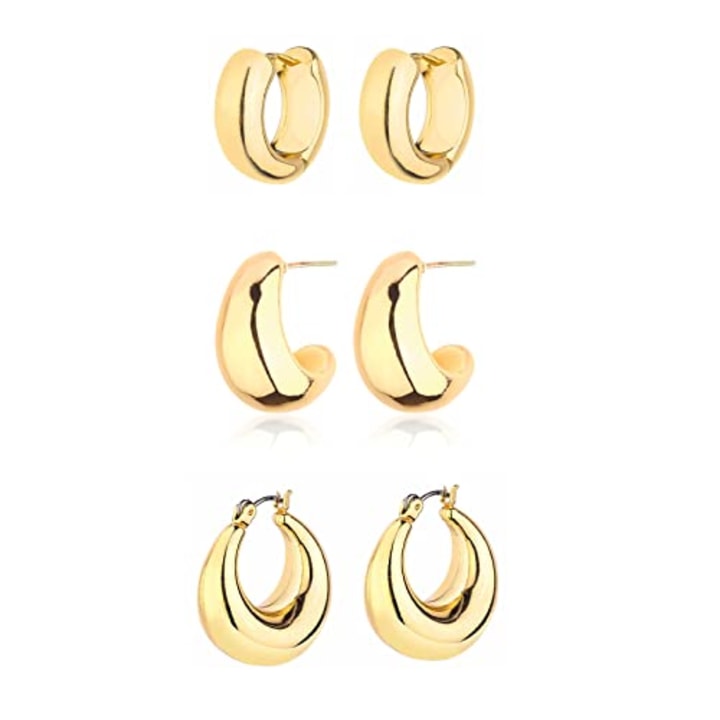 Hilxury Gold Chunky Hoop Earrings Set