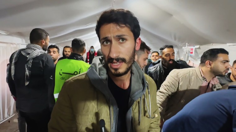 Dr. Mohammad Harara, who usually works at the Nasser Hospital in Khan Younis, at a tent where the wounded were being treated in Rafah after Israel ordered the evacuation of the Nasser Hospital.