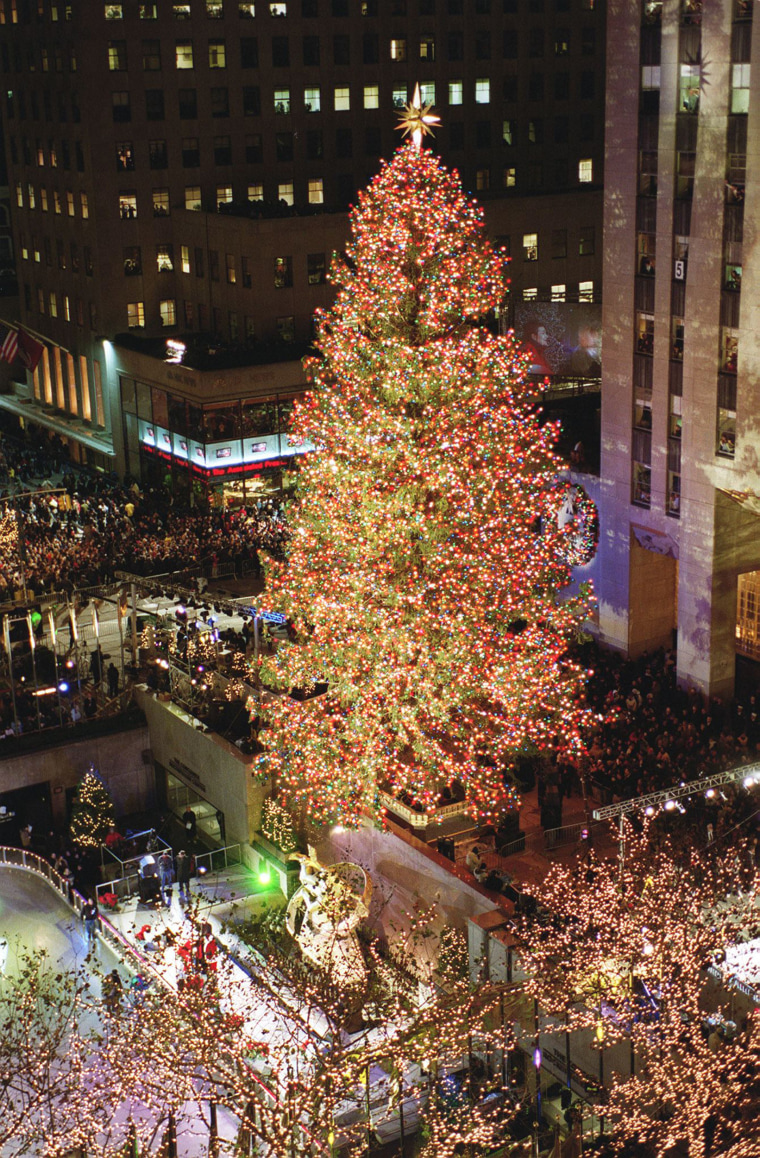 The Rockefeller Center Christmas Tree is lit durin