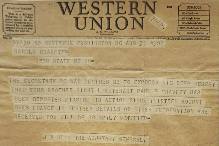 Paul Chaufty was initially reported as missing before he was officially declared killed in action in the fall of 1944.