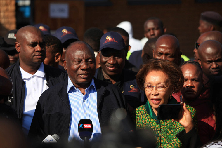 South African president Cyril Ramaphosa speaks to the media after casting his vote during the South African elections in Soweto, South Africa May 29, 2024.