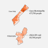 Illustration showing the relative size and populations of Philadelphia and the Gaza Strip. They are roughly the same size, but Gaza's population is higher.