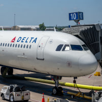 A Delta Airlines plane at the Austin-Bergstrom International Airport in Austin, Texas