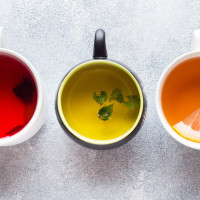 Cups with different tea.