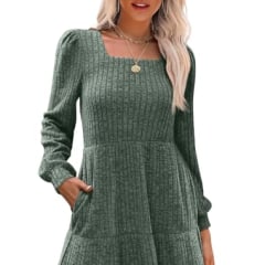 SAMPEEL Sweater Dress for Women Fall Tiered Teacher Flattering Spring Dresses to Hide Tummy Green S