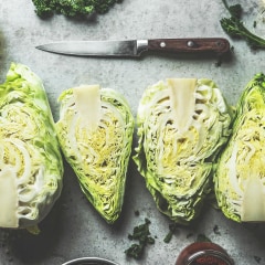 Halves of white cabbage.