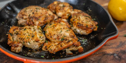 Sear chicken thighs in lemon zest and fresh tarragon for a quick meal.