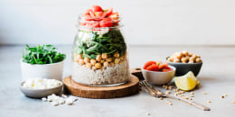 Mason Jar Farro Salad with Tahini Dressing