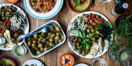 High Angle View Of Food Variety On Table