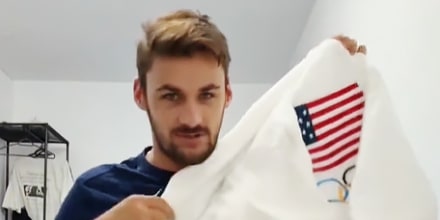 American volleyball player TJ DeFalco shows off Olympics swag in a post on TikTok.