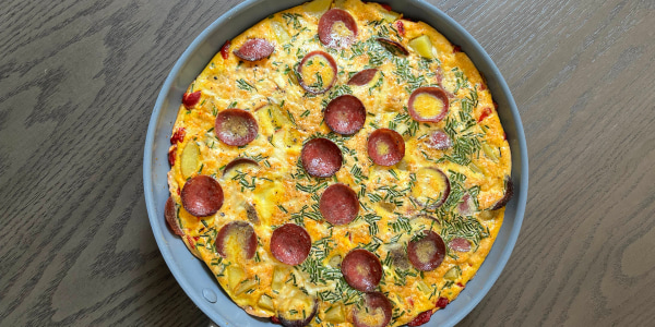 Crispy Salami, Potato and Roasted Red Pepper Frittata