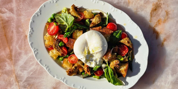 Spring Panzanella with Burrata & Artichokes