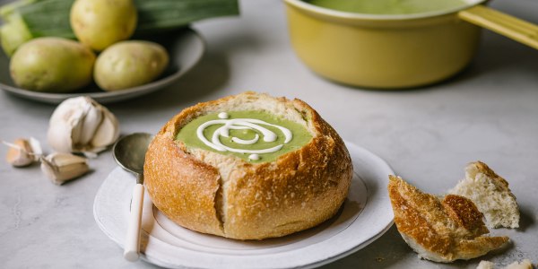 Spring Pea Soup Bread Bowls