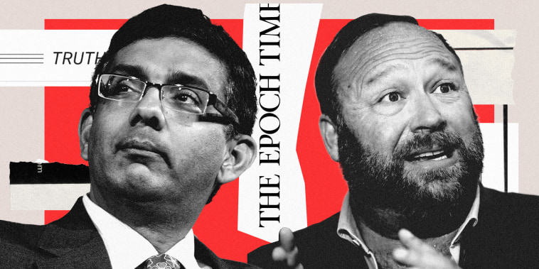 Photo illustration of Dinesh D'Souza and Alex Jones 