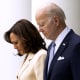 Vice President Kamala Harris and President Joe Biden arrive to the Rose Garden at the White House in 2023.