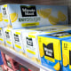 A view of several cases of Minute Maid lemonade can boxes, on display at a local grocery store