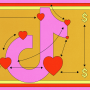 Illustration of the TikTok logo with dollar signs and hearts surrounding it 