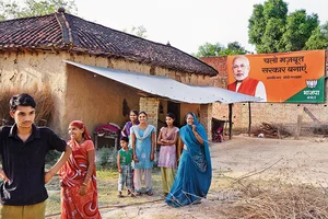 Photo: Nirala Tripathi : Dominating Presence: A billboard of PM Modi in Pure Khushiyal village in Amethi