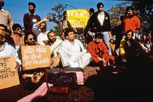 Photo: Getty Images : The Idea of India: Protestors after the demolition of the Babri Masjid in 1992. 