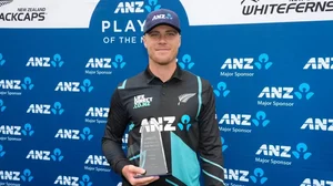 X/BlackCaps : Finn Allen poses with the Player Of The Match trophy after New Zealand won the third T20I against Pakistan in Dunedin
