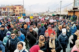 Photo: Sajad Kargili : In One Voice: People from Ladakh stage a protest in Leh on February 3