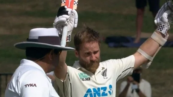 Kane Williamson celebrates his 32nd ton on day 4 of the second Test against South Africa. - X/CricCrazyJohns