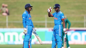 X/ BCCI : ICC U-19 Cricket World Cup: Uday Saharan and Sachin Dhas on the crease for India vs South Africa.