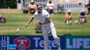 AP Photo/Andrew Cornaga                   : South Africa captain Neil Brand bowls on day two of the first Test between New Zealand and South Africa at Bay Oval, Mt Maunganui.