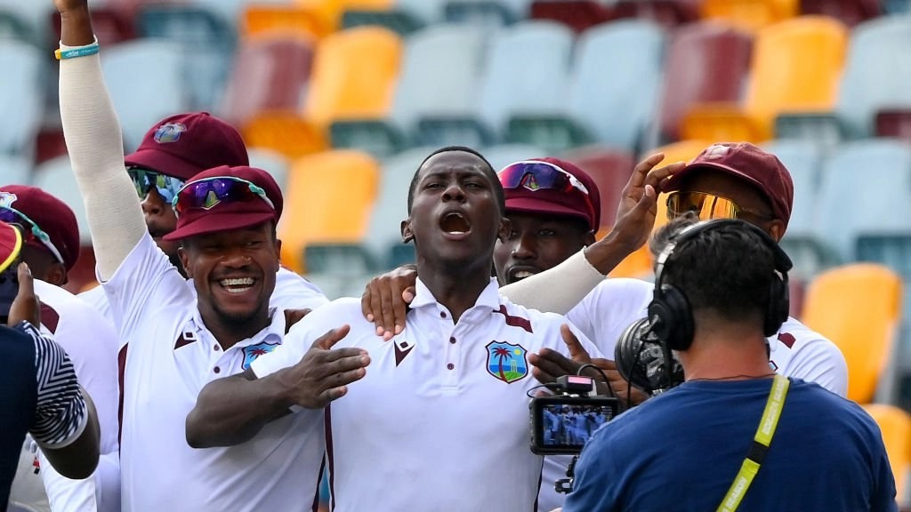 Photo: Windies Cricket : Shamar Joseph was the architect of West Indies' sensational 8-run win against Australia in the 2nd Test at the Gabba, Brisbane in January 2024.