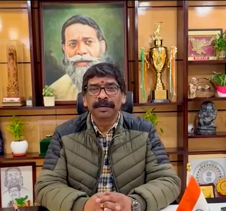 Jharkhand Chief Minister Hemant Soren delivers a video message before his arrest by Enforcement Directorate (ED) | - PTI